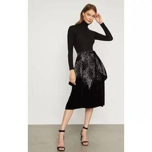 bcbg embroidered velvet wrap skirt