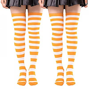 VWMYQ Womens Thigh High Socks 2//4 Pack Striped Over Knee High Stockings Leg Warmers for Daily Wear Cosplay